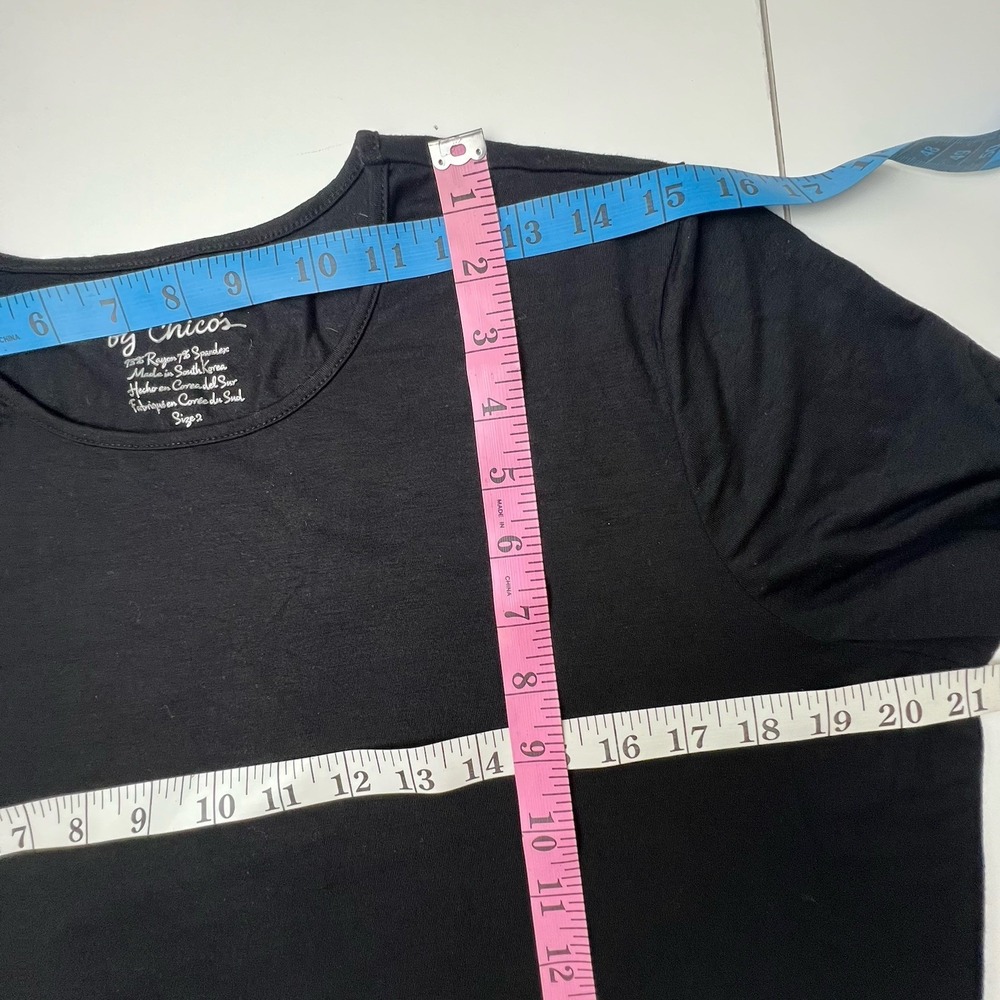By Chico's Women's Size 2 US L Long Sleeve T-Shirt Black Crew Neck Capsule Basic - Picture 7 of 8